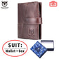 Portefeuille homme en cuir véritable RFID à rabat zippé grande capacité