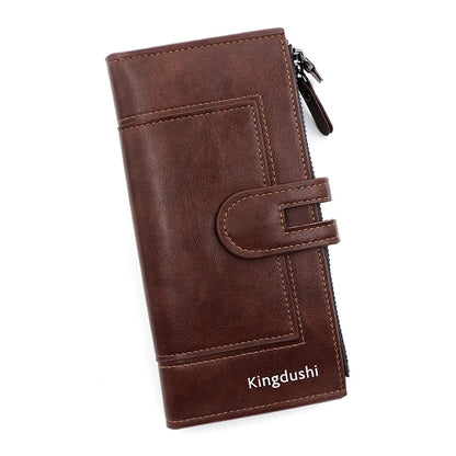 Portefeuille long femme en cuir PU avec rabat, compartiment téléphone et grande capacité