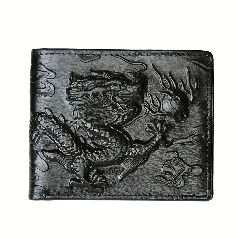 Portefeuille homme cuir véritable vintage motif tigre 3D bifold compact élégant