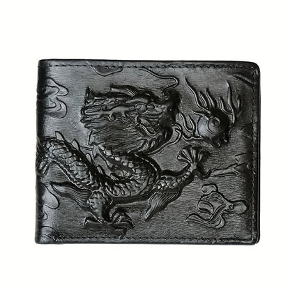 Portefeuille homme cuir véritable vintage motif tigre 3D bifold compact élégant