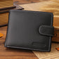 Portefeuille homme en cuir véritable compact avec bouton pression et compartiment zippé