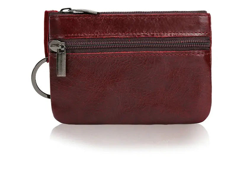 Porte-monnaie rétro en cuir véritable avec porte-clés intégré - style vintage