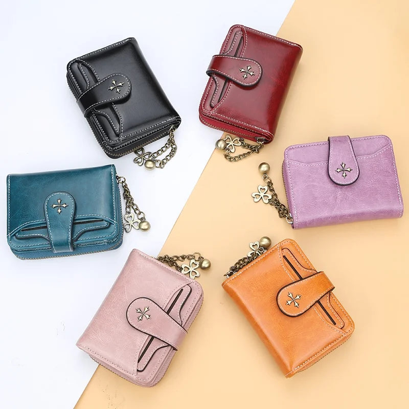 Portefeuille court vintage en cuir pu pour femme avec porte-monnaie