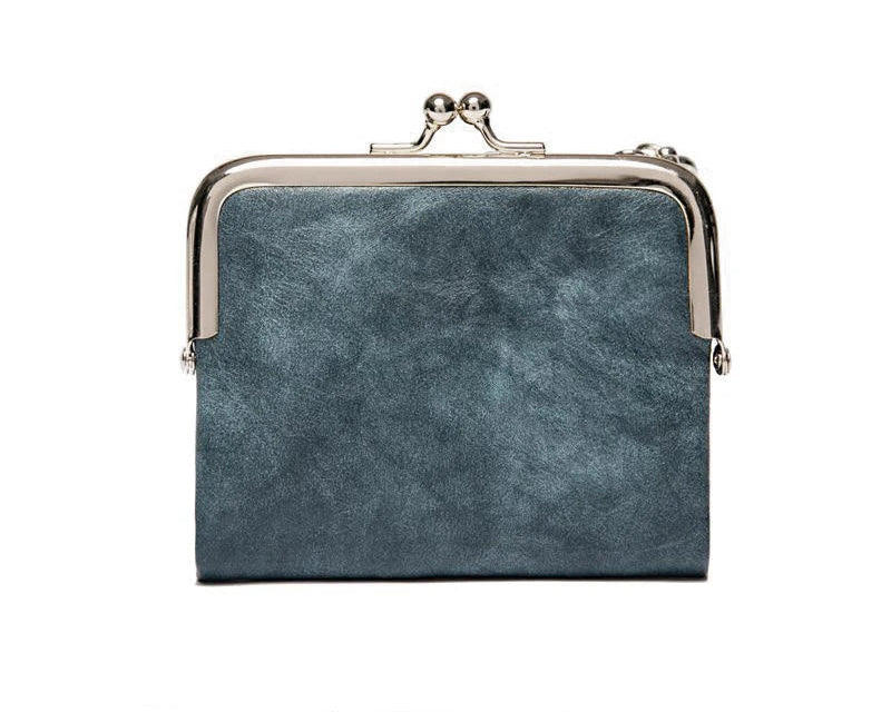 Portefeuille vintage en cuir pour femme avec fermoir Kiss Lock et grande capacité