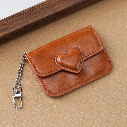 Porte-carte en cuir PU avec motif cœur pour femme