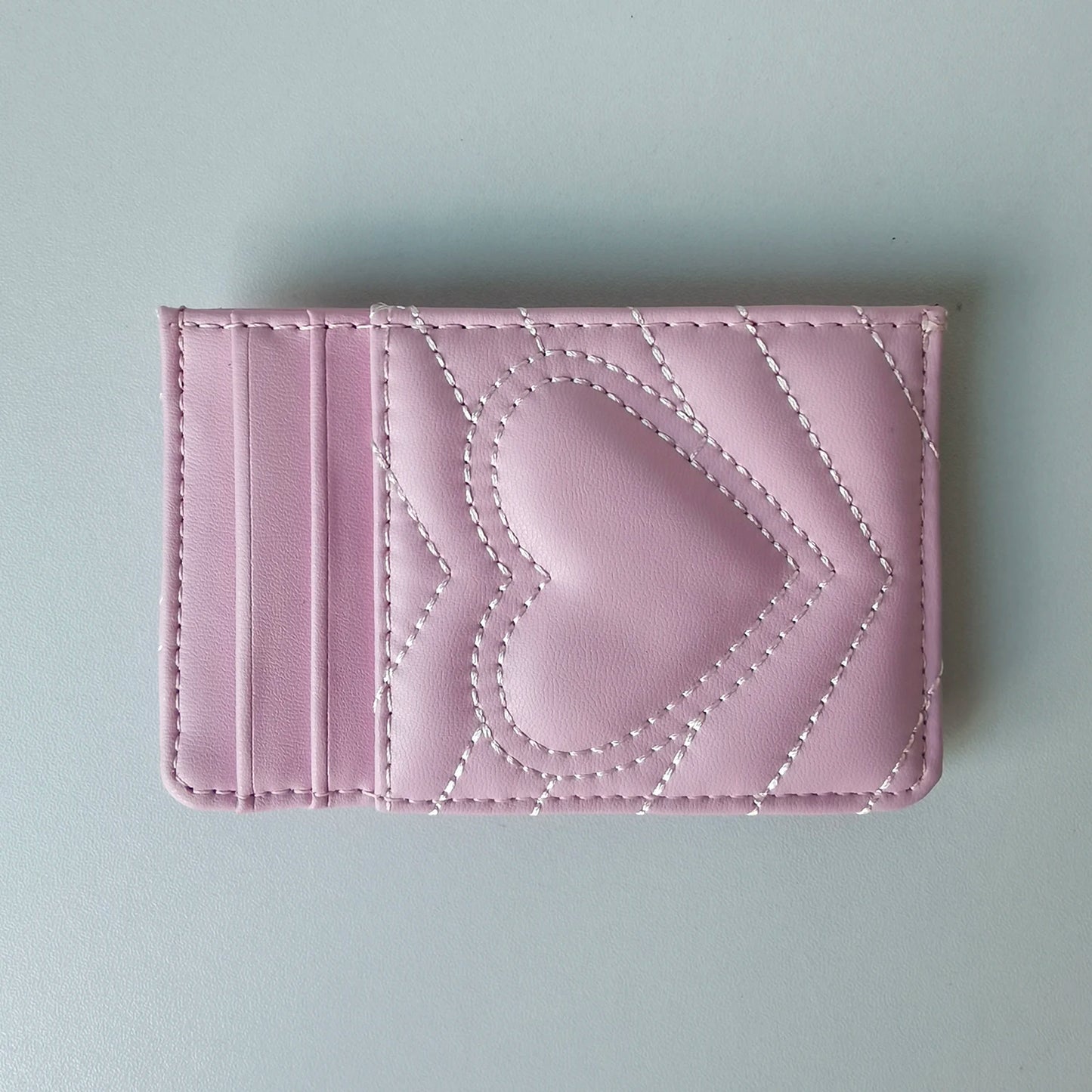 Porte-carte brodé en microfibre pour femme avec motif cœur et design ultra-mince