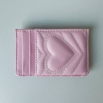Porte-carte brodé en microfibre pour femme avec motif cœur et design ultra-mince