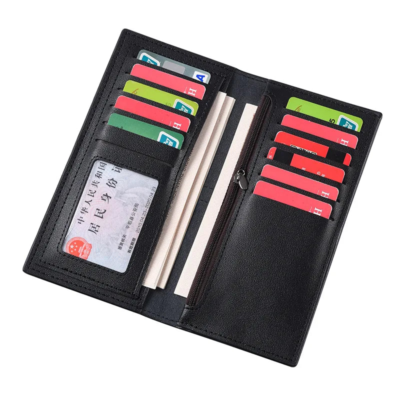 Portefeuille long pour homme en cuir PU vintage avec porte-chèque