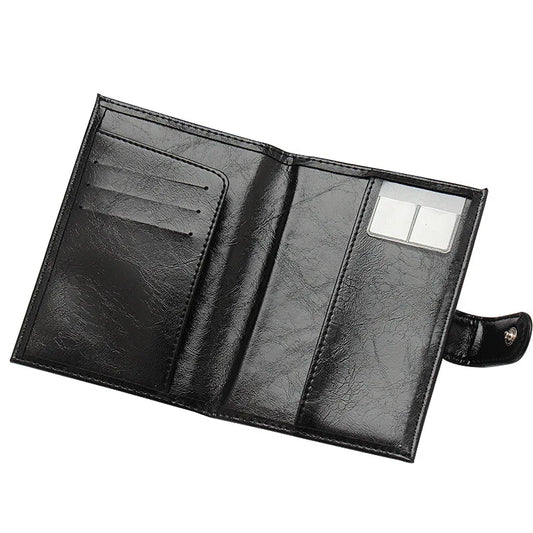 Porte-passeport en cuir PU effet ciré avec boucle de fermeture