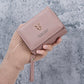 Portefeuille femme compact en cuir PU avec zip, rabat et dragonne multifonction