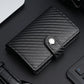 Porte-cartes compact effet fibre carbone avec bouton pression et accès rapide pop-up