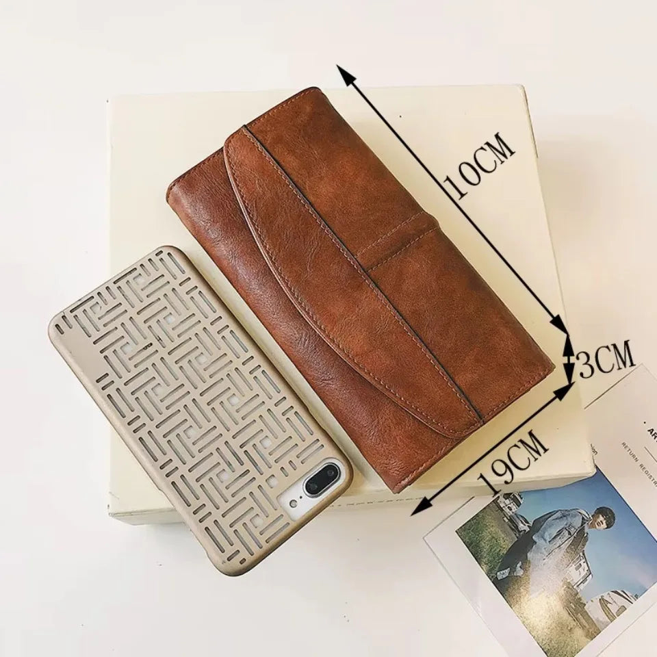 Portefeuille vintage trifold en cuir PU pour femme avec grand rangement