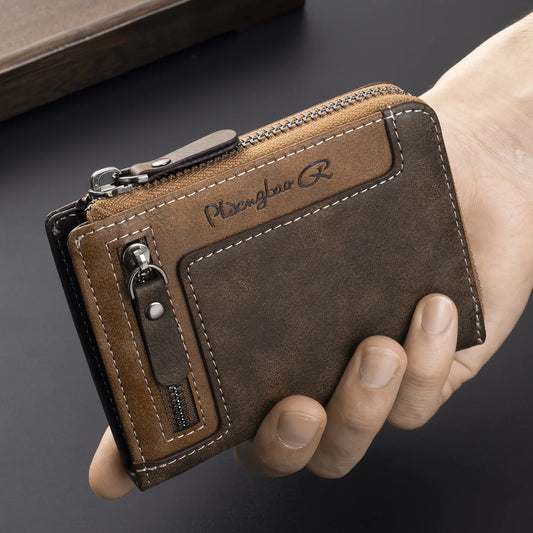 Portefeuille homme personnalisable en cuir PU RFID avec zip et multi-compartiments