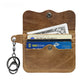 Porte-carte et porte-monnaie slim en cuir de vachette véritable avec porte-clés