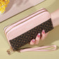 Portefeuille long femme double zip grande capacité avec dragonne et porte-cartes élégant
