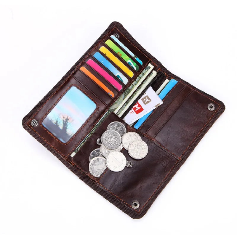 Portefeuille long vintage en cuir de vachette - Pochette business pour homme