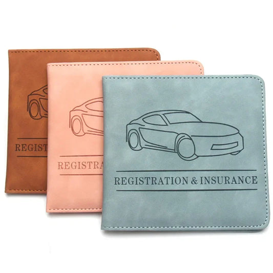 Porte-documents voiture en cuir PU pour carte grise et assurance avec fermeture bouton