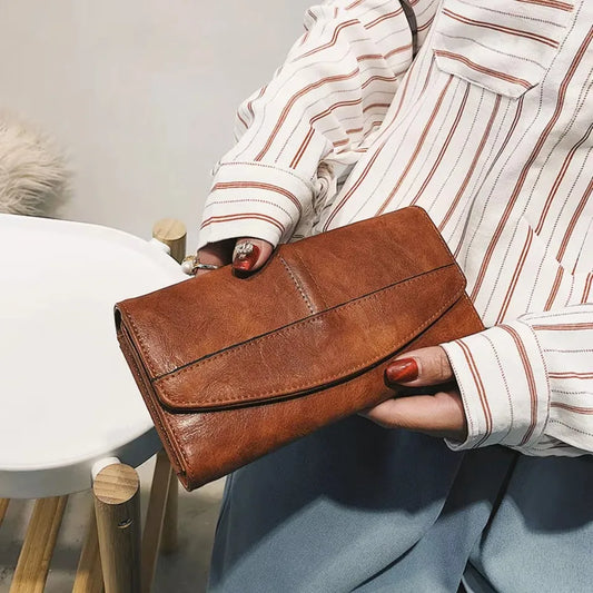 Portefeuille vintage trifold en cuir PU pour femme avec grand rangement