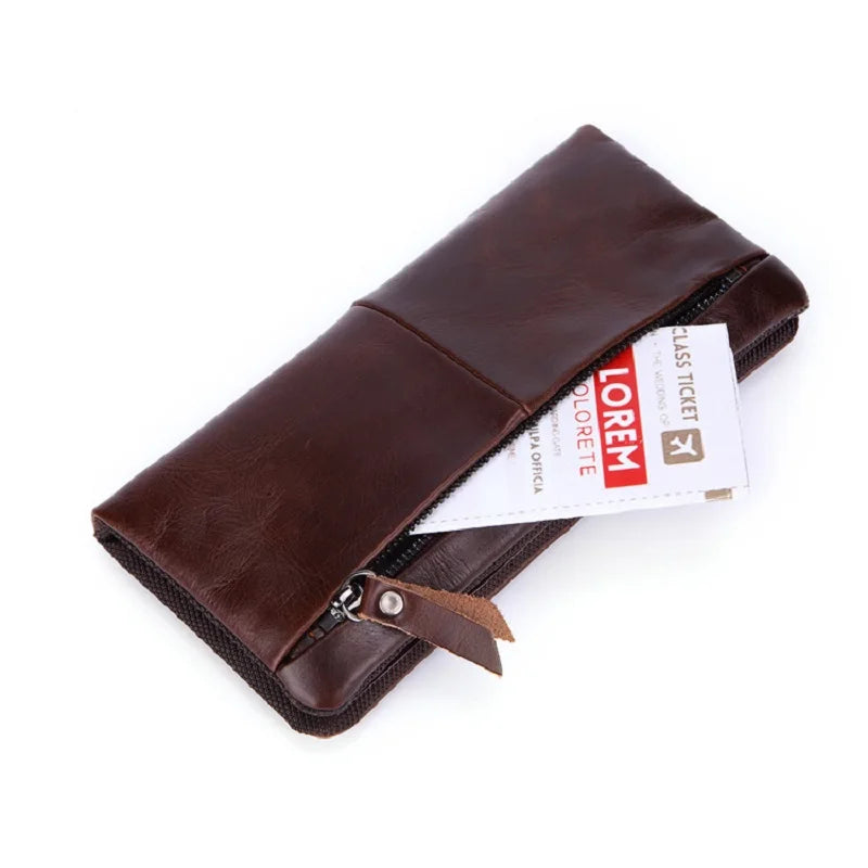 Portefeuille long vintage en cuir de vachette - Pochette business pour homme