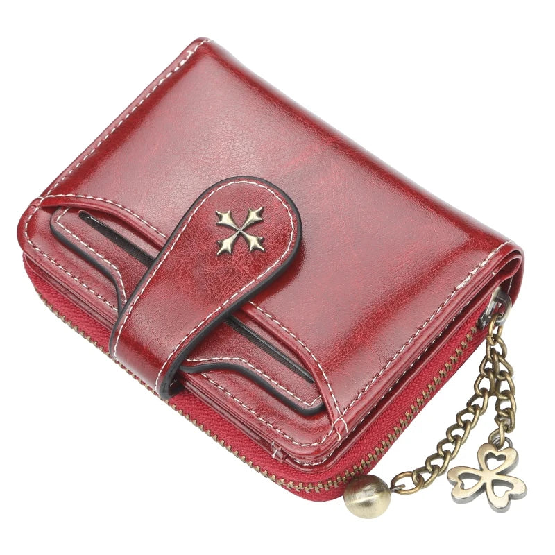 Portefeuille court vintage en cuir pu pour femme avec porte-monnaie