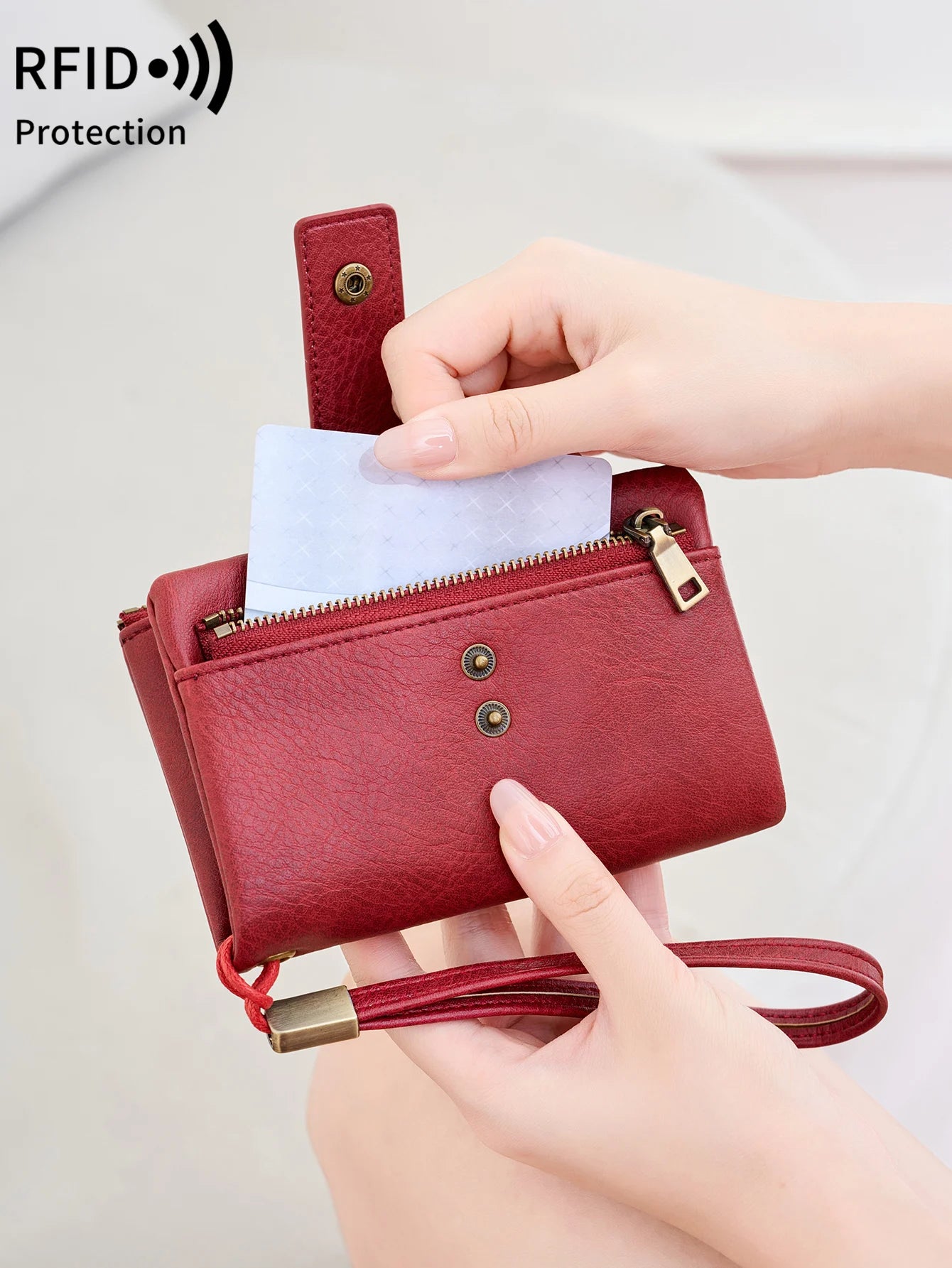Portefeuille femme RFID en similicuir avec porte-cartes et porte-monnaie zippé