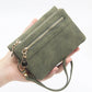 Portefeuille femme compact en cuir PU avec zip, dragonne et compartiments multiples