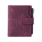 Portefeuille femme compact vintage en cuir PU nubuck avec zip et bouton pression