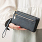 Portefeuille long rétro à double fermeture éclair pour femme en cuir PU