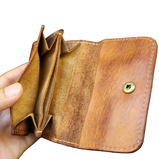 Portefeuille compact en cuir véritable vintage unisexe avec porte-cartes et porte-monnaie