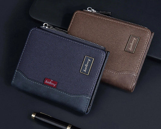Portefeuille homme compact en cuir PU vintage avec zip, RFID et porte-cartes multifonction