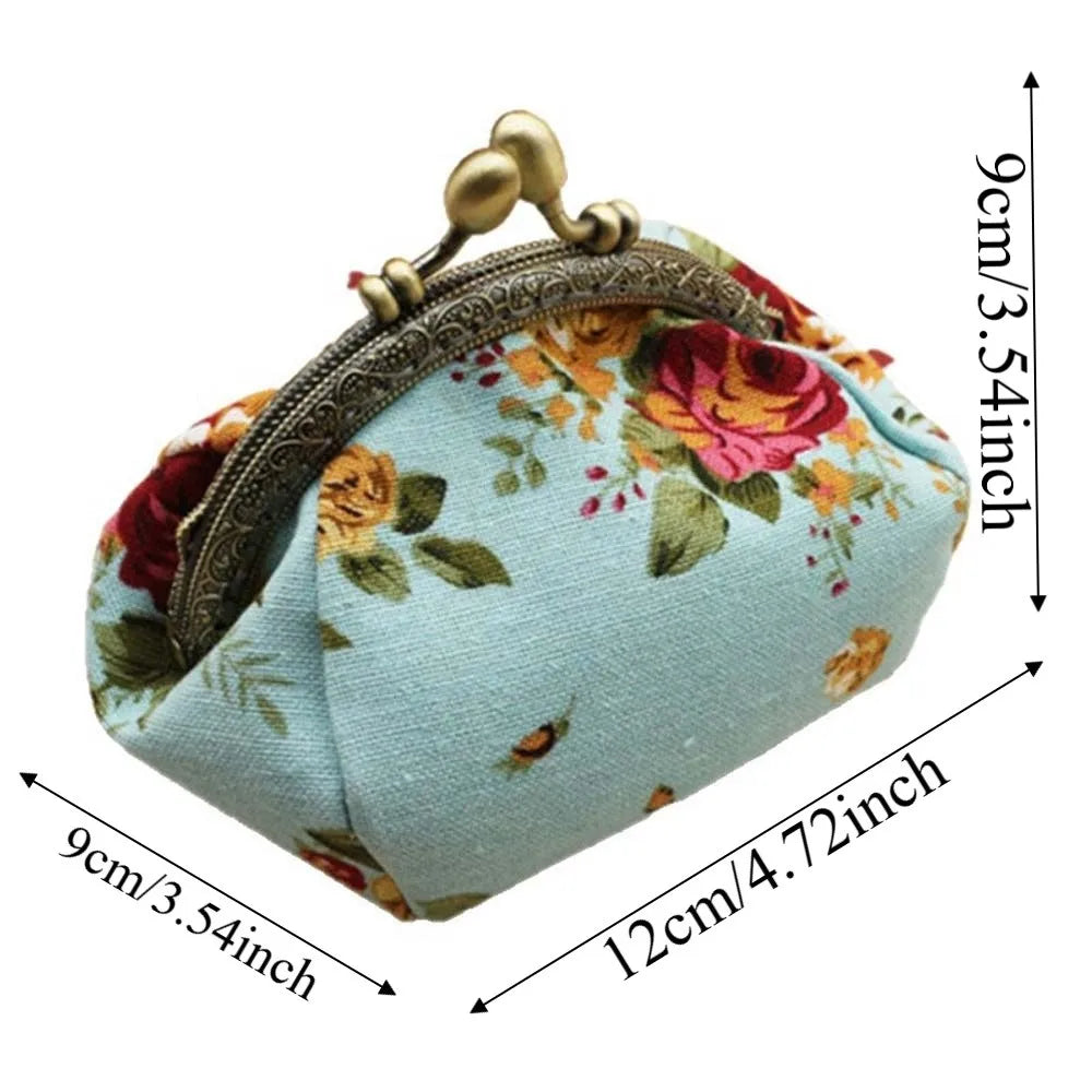 Porte-monnaie vintage à fermoir clic-clac en toile fleurie pour femme