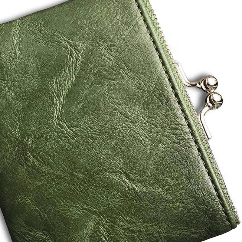 Portefeuille vintage en cuir pour femme avec fermoir Kiss Lock et grande capacité