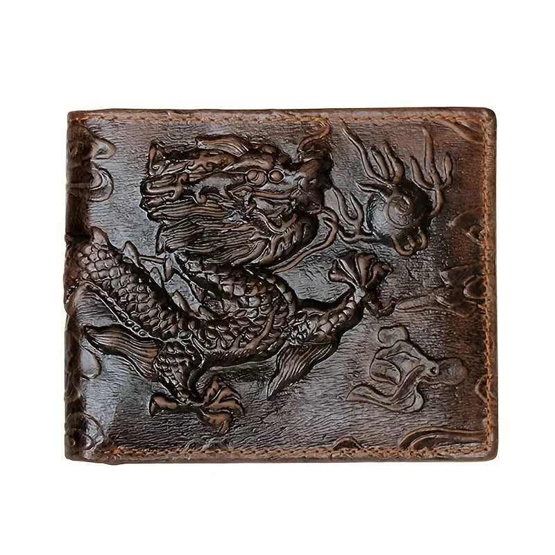 Portefeuille homme cuir véritable vintage motif tigre 3D bifold compact élégant