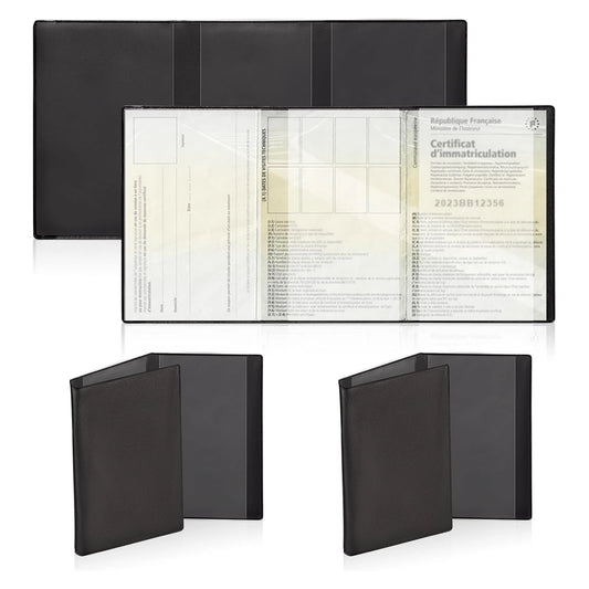 Pochette transparente pour carte grise et assurance voiture en PVC - lot de 2