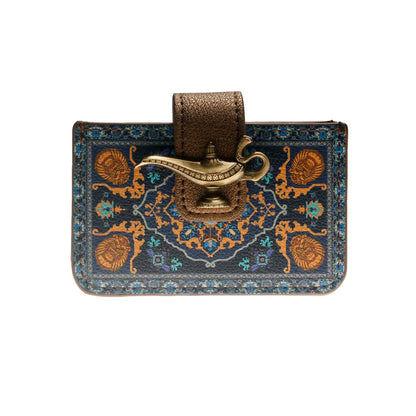 Mini portefeuille continental vintage en cuir pu avec motif géométrique et lampe d'aladin