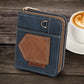 Portefeuille homme compact en cuir PU patchwork avec zip et rabat pliable