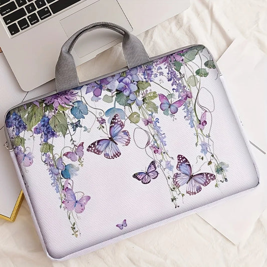Housse ordinateur 14 pouces à motif papillons avec poignée et fermeture zippée