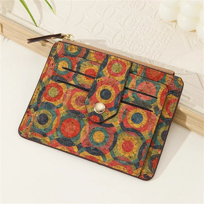Porte-cartes en liège vintage multi-compartiments zippé compact unisexe