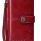 Portefeuille long anti-theft en cuir pu avec fermeture éclair et dragonne pour femme