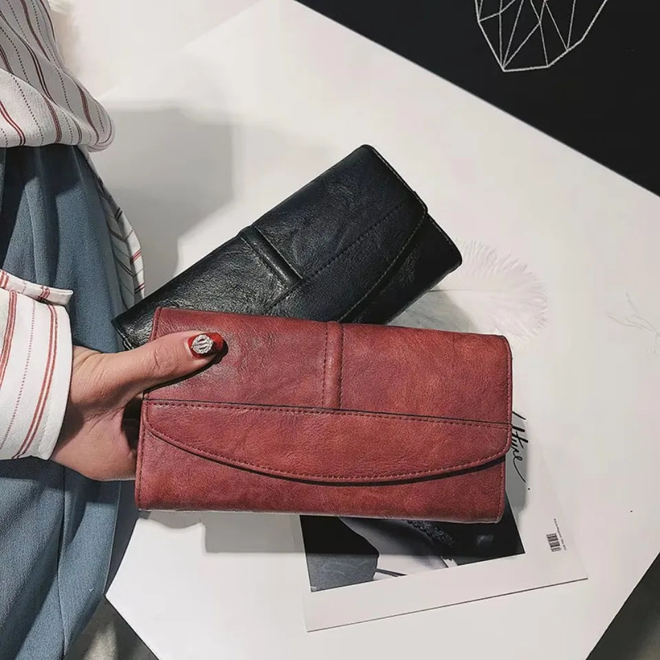 Portefeuille vintage trifold en cuir PU pour femme avec grand rangement