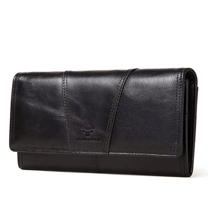 Portefeuille long en cuir véritable pour femme avec porte-téléphone