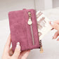 Portefeuille femme compact en cuir PU avec zip et dragonne amovible élégante