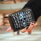 Portefeuille compact femme à double zip en similicuir avec motif chat et porte-cartes