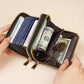 Portefeuille compact femme à double zip en similicuir avec motif chat et porte-cartes