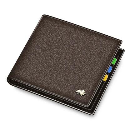 Portefeuille homme en cuir véritable bifold avec RFID et compartiment monnaie zippé