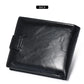 Portefeuille homme cuir véritable trifold noir avec bouton pression et porte-cartes