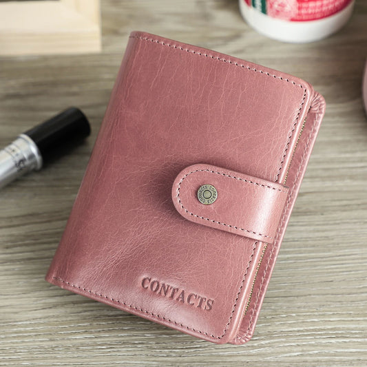 Portefeuille femme en cuir véritable avec protection RFID et porte-monnaie