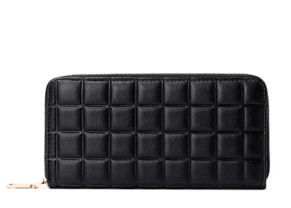 Portefeuille long matelassé pour femme avec fermeture éclair et multi-compartiments cartes
