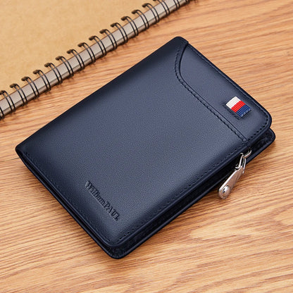Portefeuille homme cuir véritable compact avec zip, porte-cartes et porte-monnaie