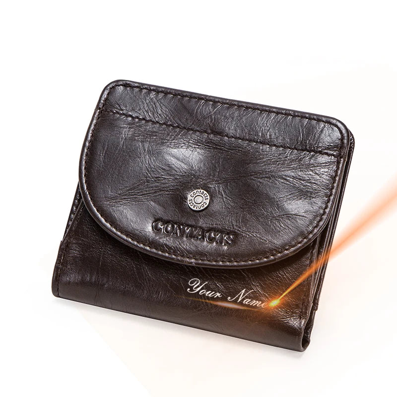 Petit portefeuille en cuir véritable pour femme et homme avec porte-monnaie